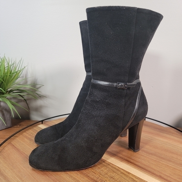 GIORGIO ARMANI black suede heel boots booties 38.5 - Picture 10 of 17